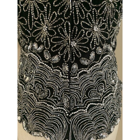 Papell Boutique Evening, Silk‎ Floral Beaded Black Blouse Size S Mint - Picture 8 of 10
